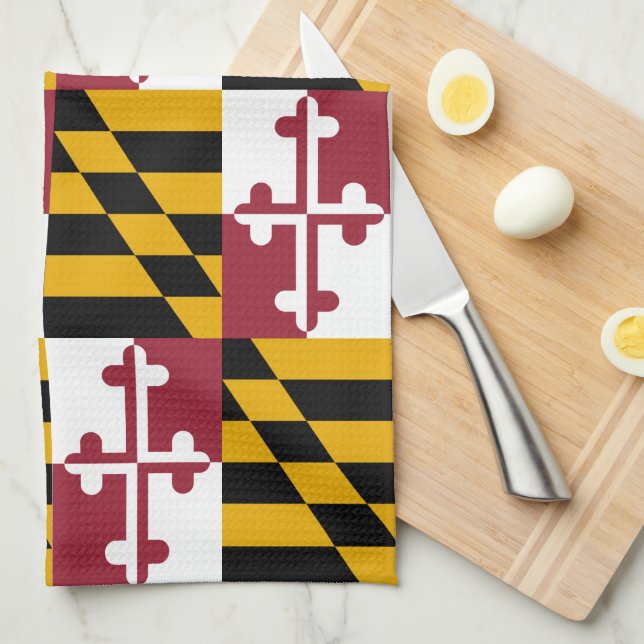 Flag of Maryland Pattern Tea Towel (Quarter Fold)