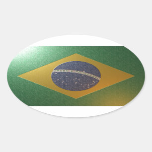 Flag of Metallized Brazil Oval Sticker