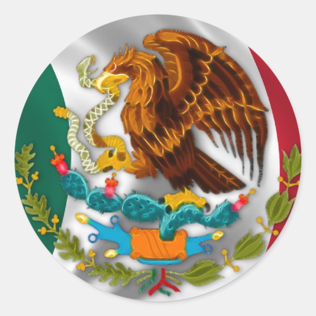 Flag of Mexico, Coat of Arms Classic Round Sticker (Front)
