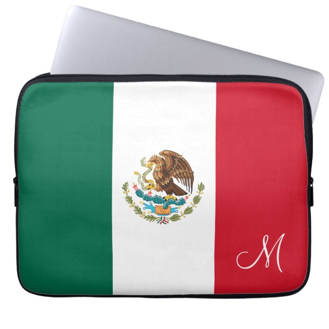 Flag of Mexico Monogrammed Laptop Sleeve (Front)
