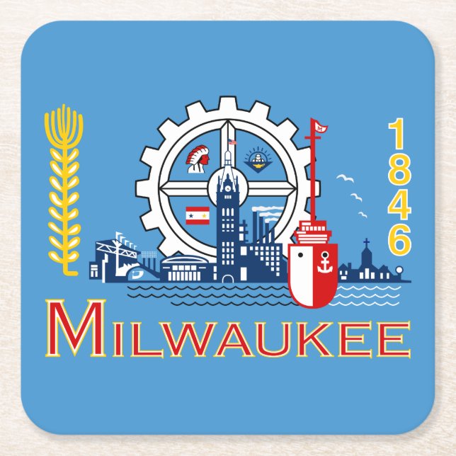 Flag of Milwaukee, Wisconsin Square Paper Coaster (Front)