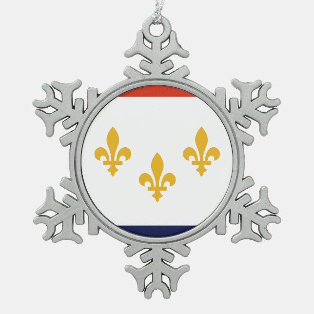 Flag of New Orleans, Louisiana Snowflake Pewter Ch Snowflake Pewter Christmas Ornament (Front)