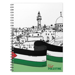 Flag of Palestine and old houses drawn by hand Notebook