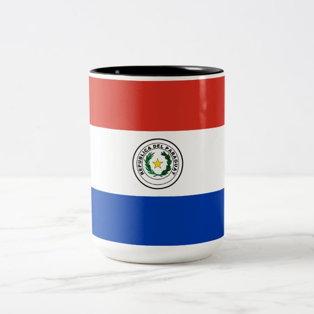 Flag of Paraguay Two-Tone Coffee Mug (Center)