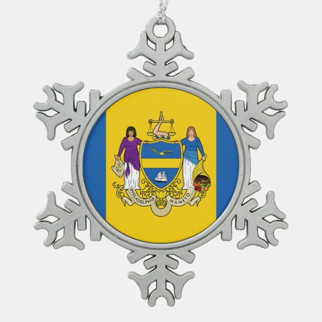 Flag of Philadelphia, Pennsylvania Snowflake Pewte Snowflake Pewter Christmas Ornament (Front)