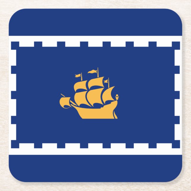 Flag of Quebec City Square Paper Coaster (Front)