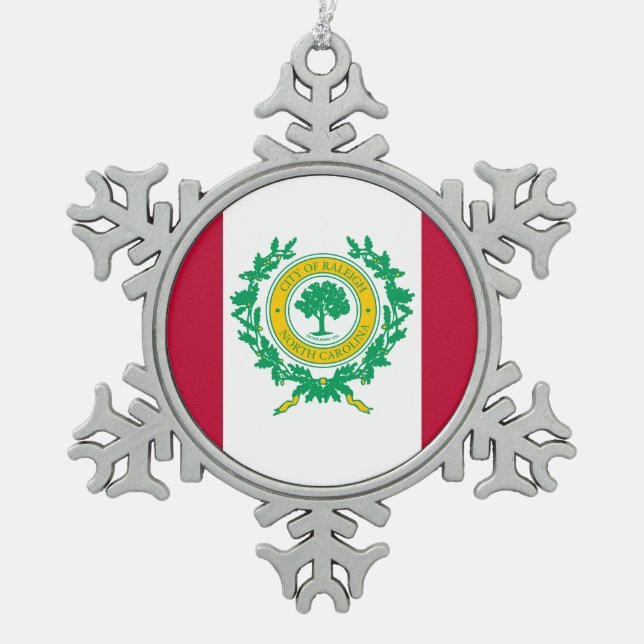 Flag of Raleigh, North Carolina Snowflake Pewter C Snowflake Pewter Christmas Ornament (Front)