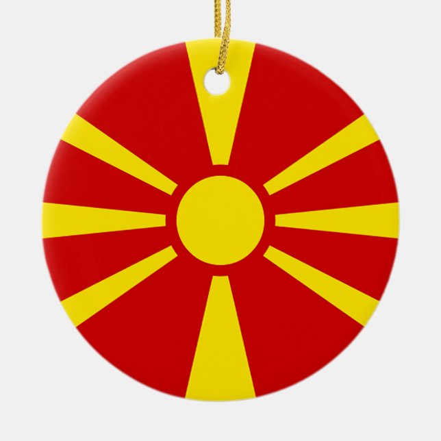 Flag of Republic of Macedonia Ceramic Tree Decoration (Front)