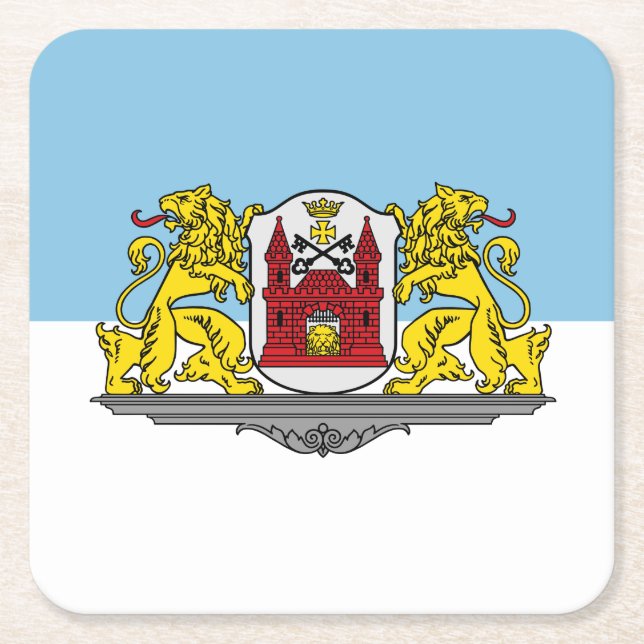 Flag of Riga, Latvia Square Paper Coaster (Front)