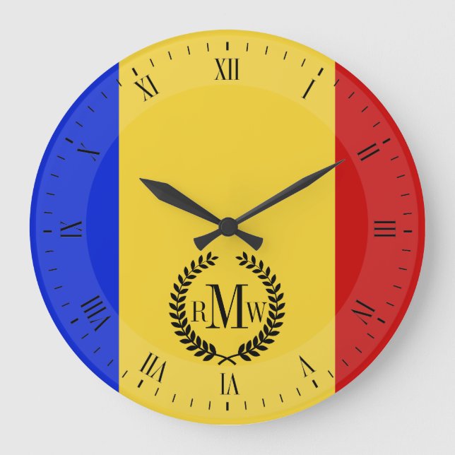 Flag of Romania Large Clock (Front)