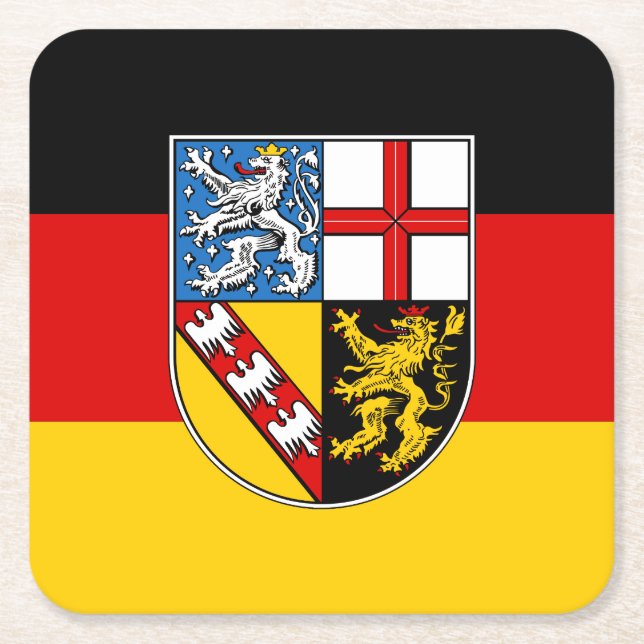 Flag of Saarland Square Paper Coaster (Front)