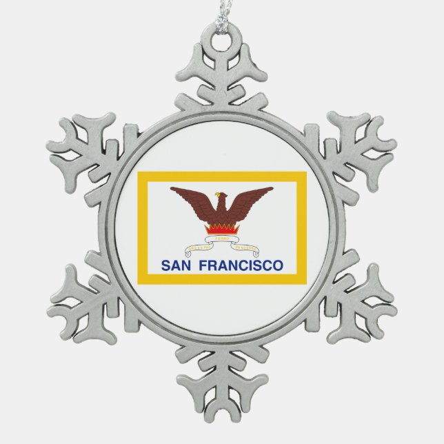 Flag of San Francisco, California Snowflake Pewter Christmas Ornament (Front)