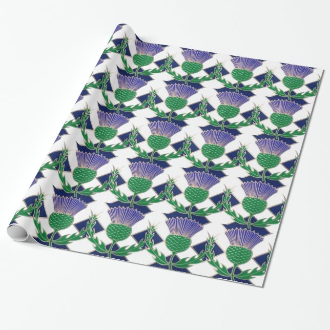 Flag of Scotland and Thistle Wrapping Paper (Unrolled)