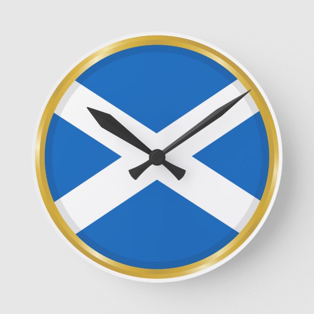 Flag of Scotland in Golden Circle Round Clock (Front)