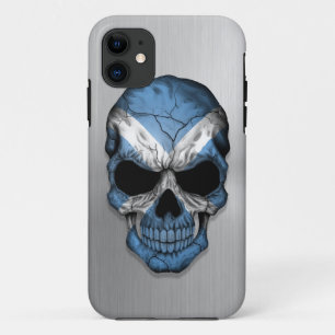 Flag of Scotland on a Steel Skull Graphic iPhone 11 Case