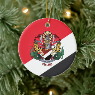 Flag of Sealand, with coat of arms superimposed Ceramic Ornament