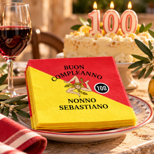 Flag of Sicily Buon Compleanno or Anniversario Napkin
