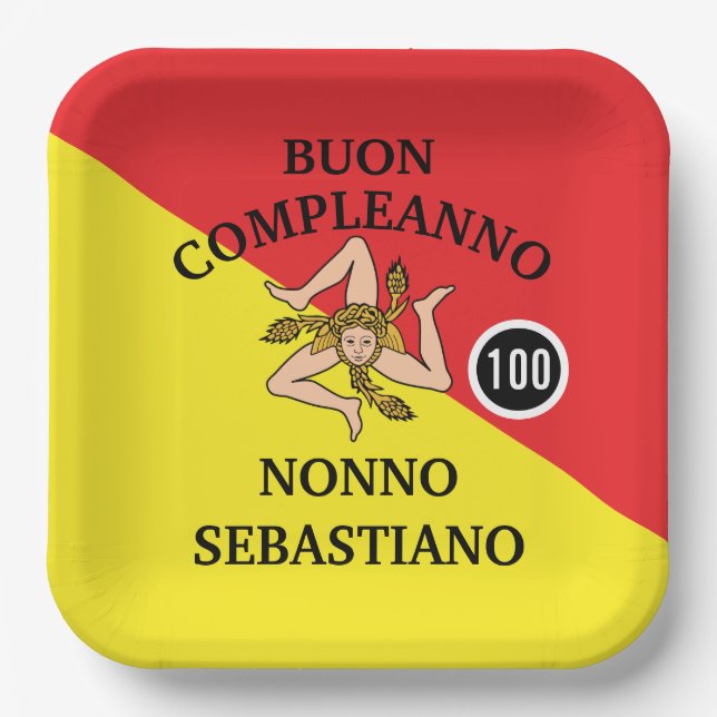 Flag of Sicily Buon Compleanno or Anniversario  Paper Plate (Front)