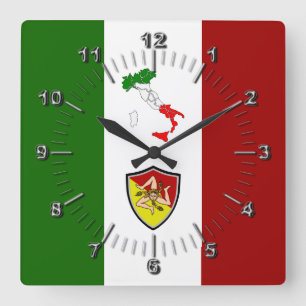 Flag of Sicily (Italy) Square Wall Clock