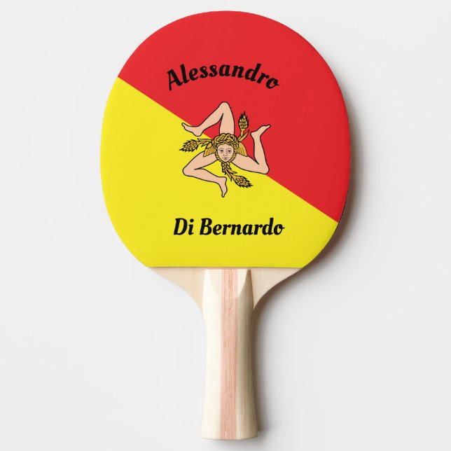 Flag of Sicily Sicilian Custom Trinacria Design Ping Pong Paddle (Front)