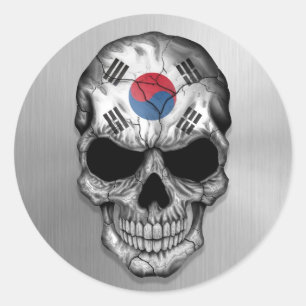 Flag of South Korea on a Steel Skull Graphic Classic Round Sticker