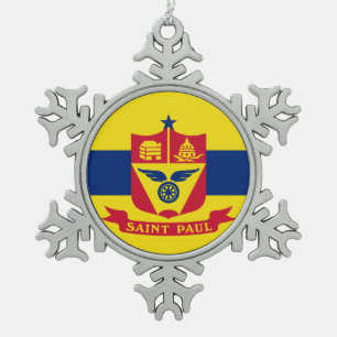 Flag of St Paul, Minnesota Snowflake Pewter Christ Christmas Ornament