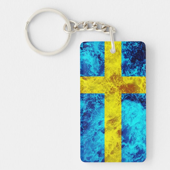 Flag of Sweden - Ocean Waves Key Ring (Front)