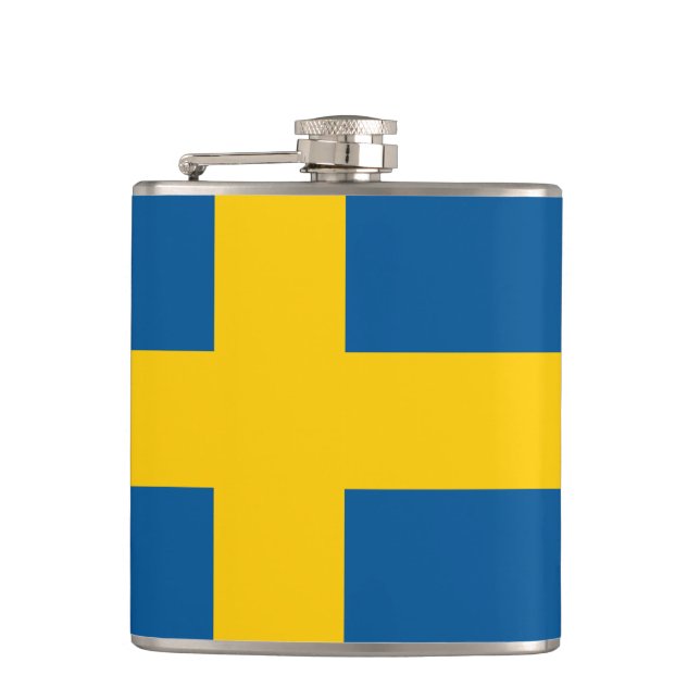 Flag of Sweden Vinyl Wrapped Flask (Front)