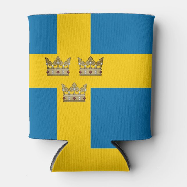 Flag of Sweden with Three Crowns of Sweden added Can Cooler (Front)