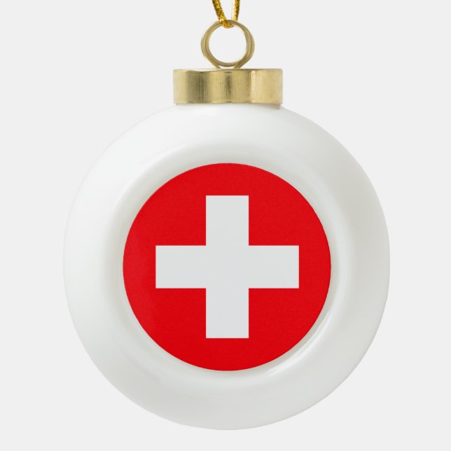 Flag of Switzerland Ceramic Ball Christmas Ornament (Front)