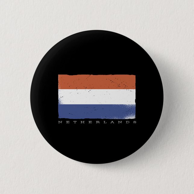 Flag of the Holland With Netherlands Text 6 Cm Round Badge (Front)