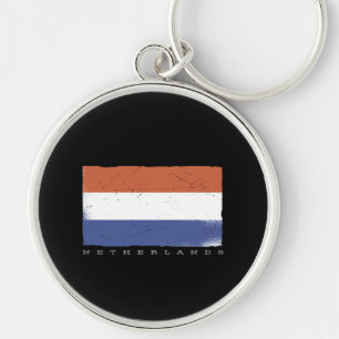Flag of the Holland With Netherlands Text Key Ring