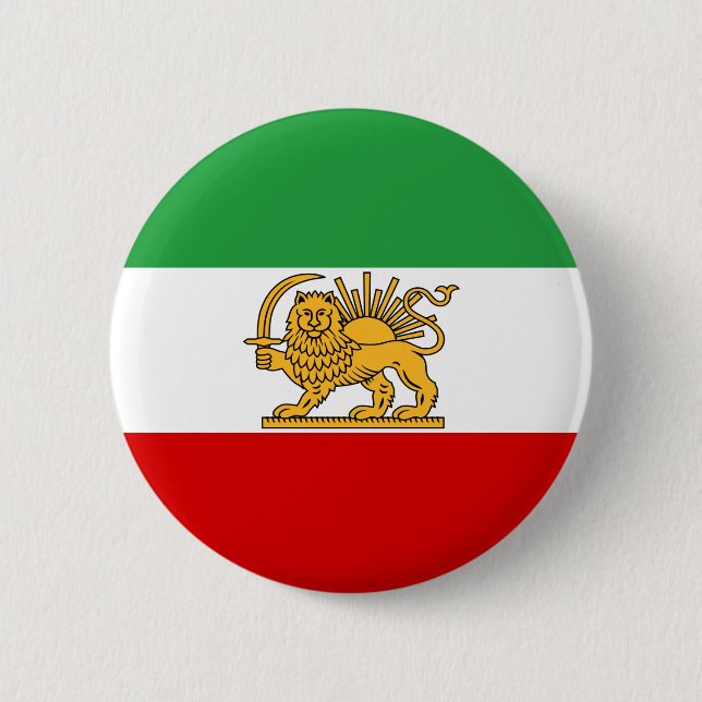 Flag of the Shah of Iran (1964-1980) شیر و خورشید 6 Cm Round Badge (Front)