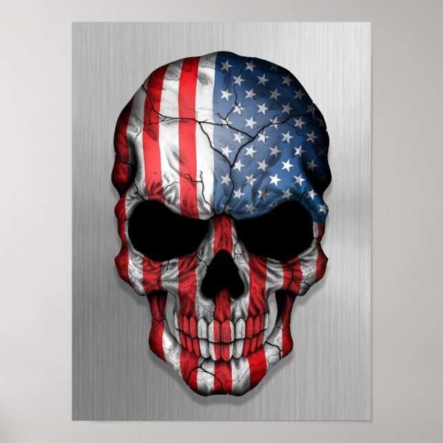 Flag of The United States on a Steel Skull Graphic Poster (Front)