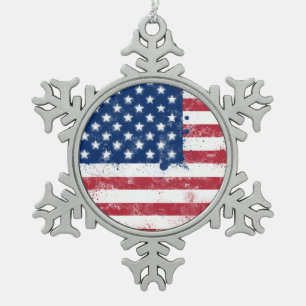 Flag of the USA Snowflake Pewter Christmas Ornament