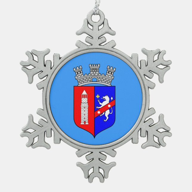Flag of Tirana, Albania Snowflake Pewter Christmas Snowflake Pewter Christmas Ornament (Front)