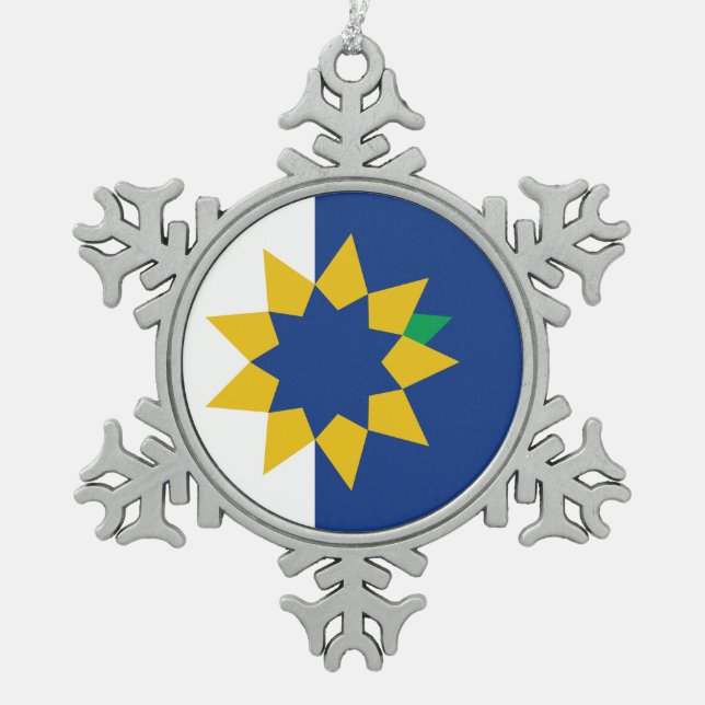 Flag of Topeka, Kansas Snowflake Pewter Christmas Ornament (Front)