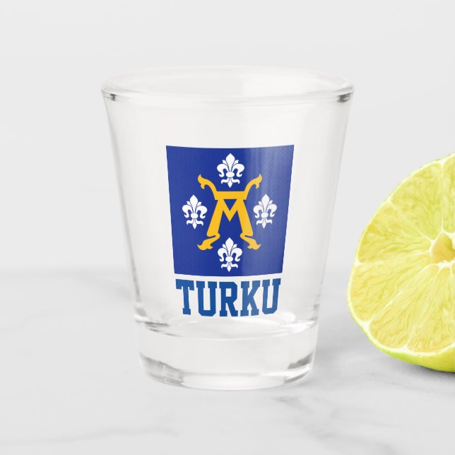 Flag of Turku, Finland Shot Glass (Front)