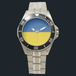 Flag of Ukraine Button Watch<br><div class="desc">The flag of Ukraine is a banner of two equally sized horizontal bands of blue and yellow. The top represents sky and the yellow represents wheat. 
 The National Flag of Ukraine</div>