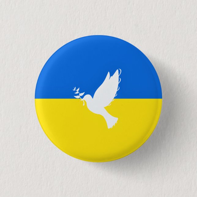 Flag of Ukraine - Dove of Peace - Freedom Button (Front)