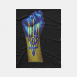 Flag Of Ukraine + Trident On A Raised Clenched Fis Fleece Blanket