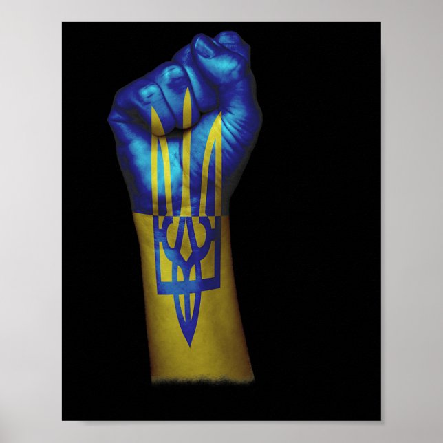 Flag Of Ukraine + Trident On A Raised Clenched Fis Poster (Front)