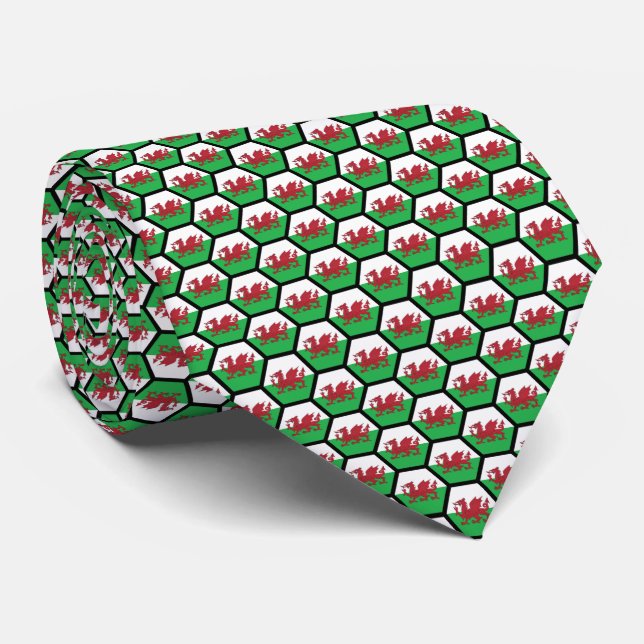 Flag of Wales Geometric Hexagon Pattern Tie (Rolled)