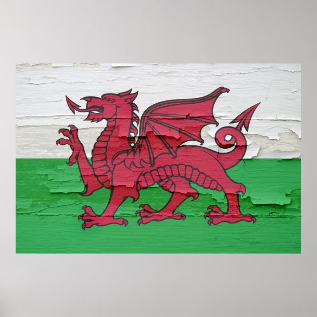 Flag of Wales Weathered Paint Poster (Front)