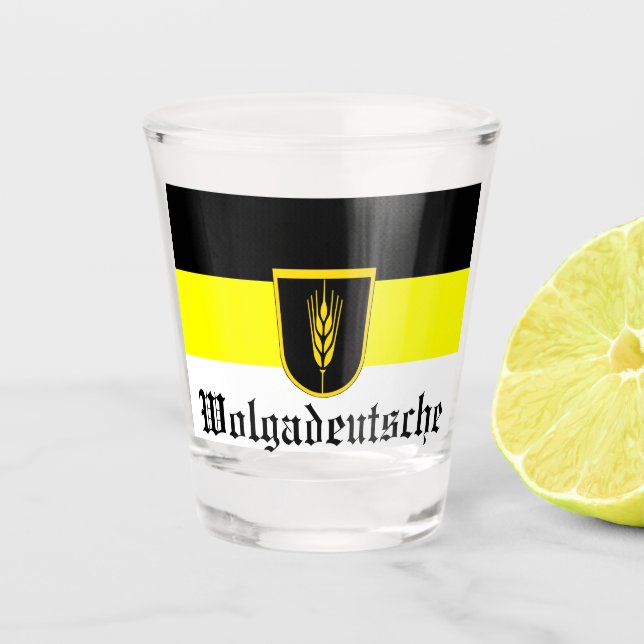 Flag of Wolgadeutsche (black/yellow/white version) Shot Glass (Front)