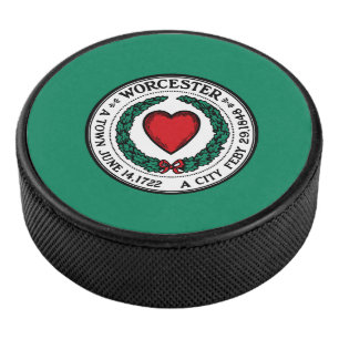 Flag of Worcester, Massachusetts Hockey Puck
