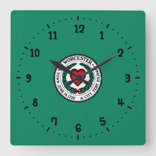 Flag of Worcester, Massachusetts Square Wall Clock