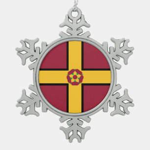 Flag on Northamptonshire Snowflake Pewter Christmas Ornament