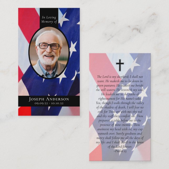 Flag Oval Photo Military Funeral Prayer Card (Front/Back)