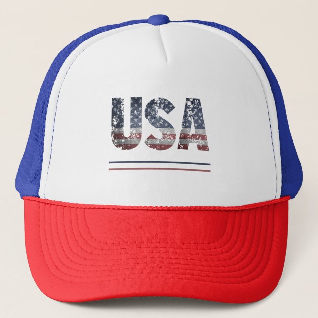 *~* Flag Patriotic -  Grunge American Baseball USA Trucker Hat (Front)